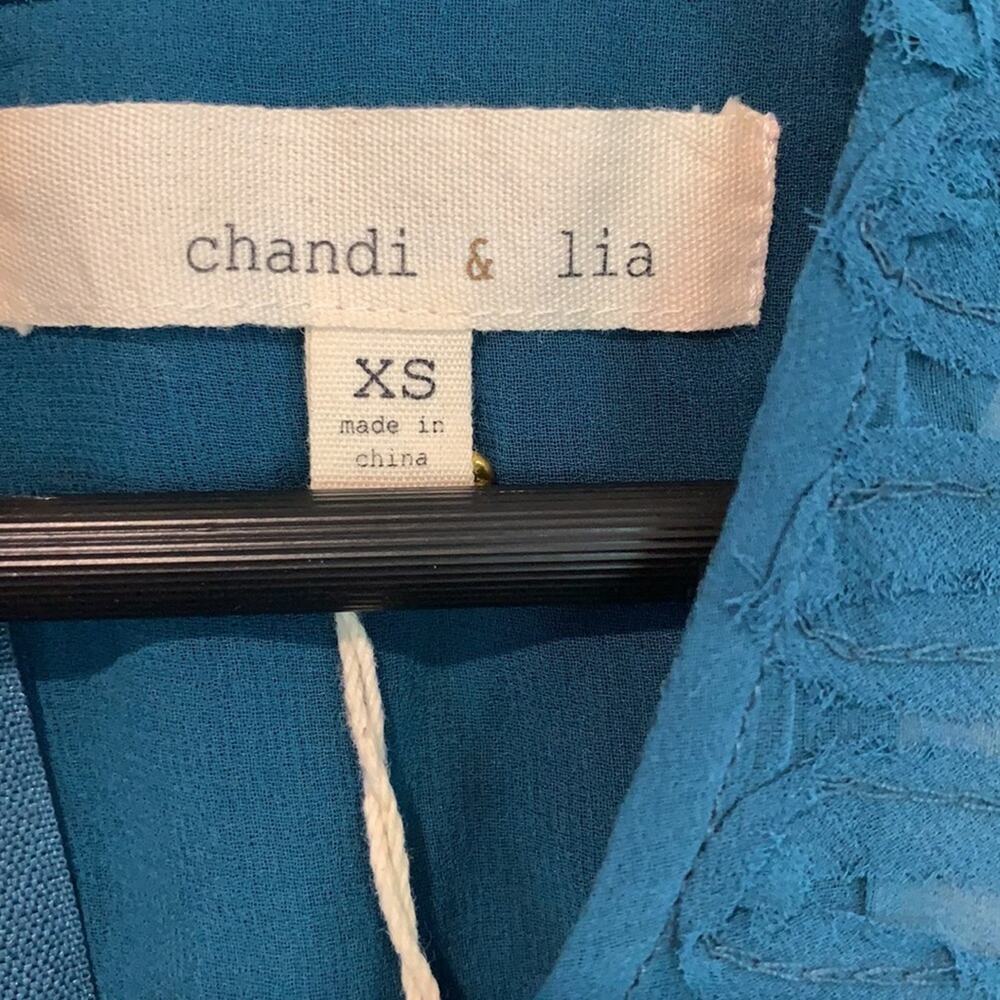 Chandi & Lia Blouse XS Deep Teal Sleeveless V Neck Soutache Trim - Picture 4 of 6